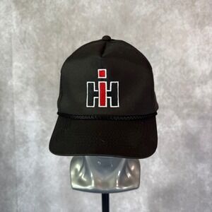 International Harvester Snapback Hat Men OSFM Black Solid IH Logo Rope Detail